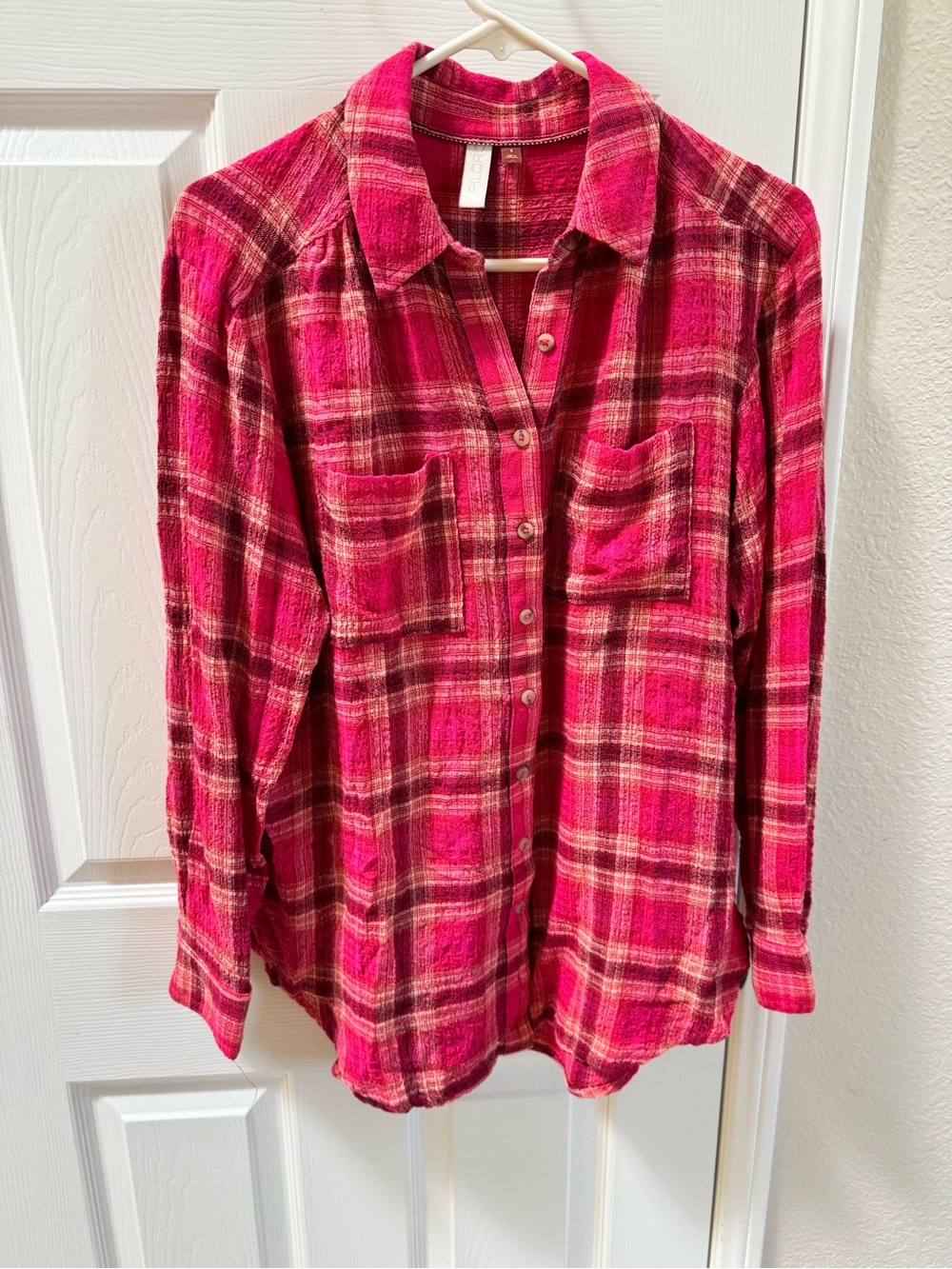Anthropologie Pilcro seamed plaid button down shirt shades of pink, red Casual - Picture 2 of 8